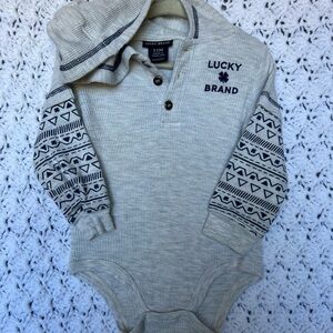 Lucky Brand Gray Baby Bodysuit with Patterned Sleeves